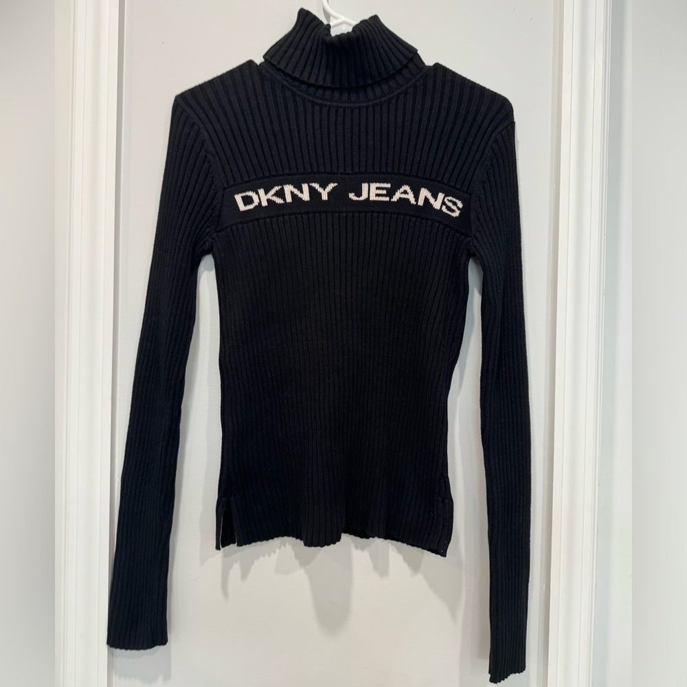 Dkny Black Ribbed Turtleneck Sweater